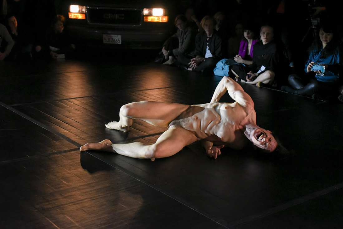 Still images of Cassils performing Powers That Be at the Broad Museum, Los Angeles, April 2, 2016.