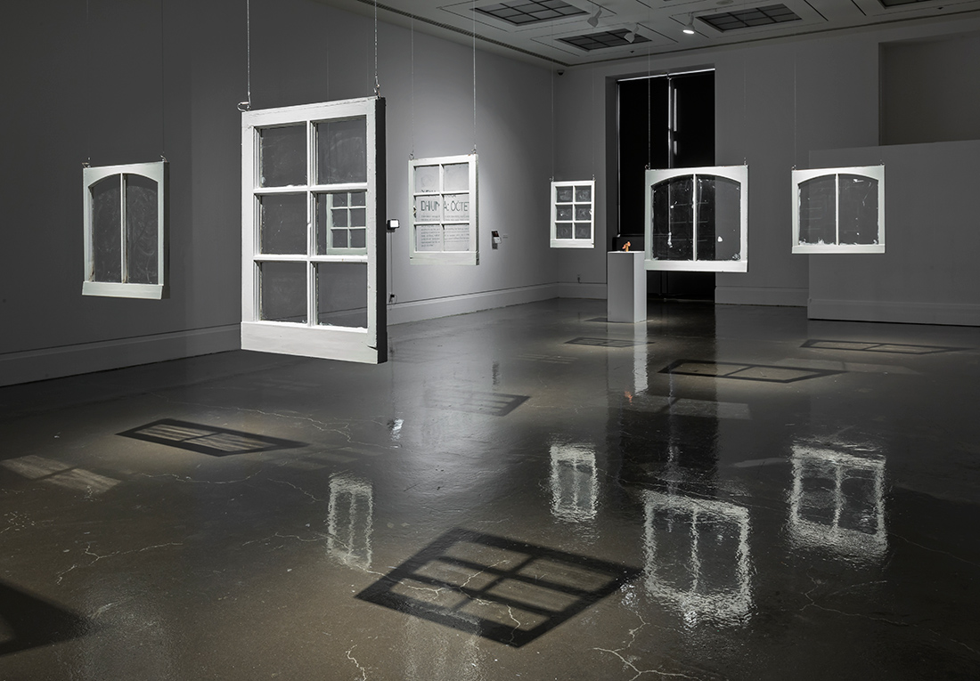 Dhunia: Octet (2014-15). Installation view, wood and glass windows