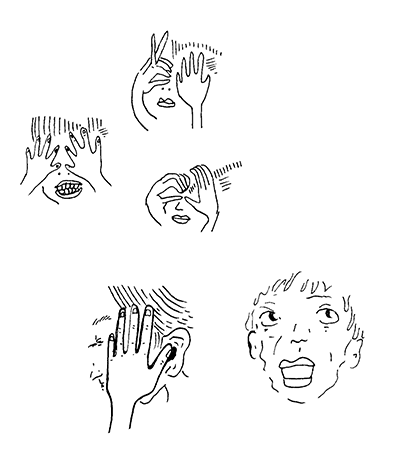 Line drawings of 5 faces